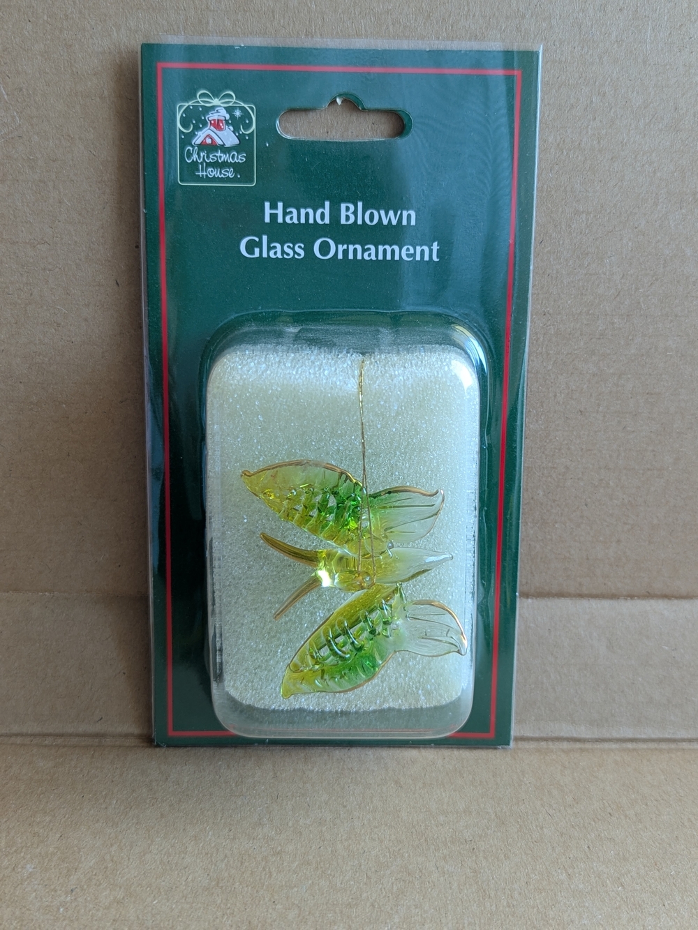 Christmas house butterfly Hand Blown Glass Ornament Green/Gold New Festive